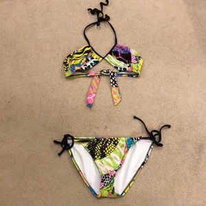 Two piece bikini w/ fun neon fabric